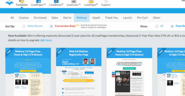 leadpages sort by conversion rate