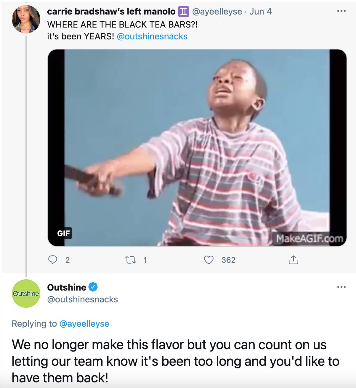 Tweet by Outshine Snacks