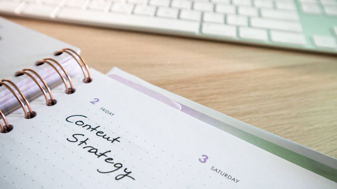 Planner depicting the beginning stages of creating a content strategy