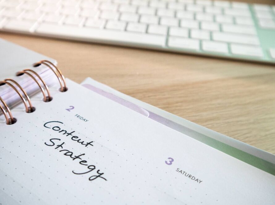 Planner depicting the beginning stages of creating a content strategy