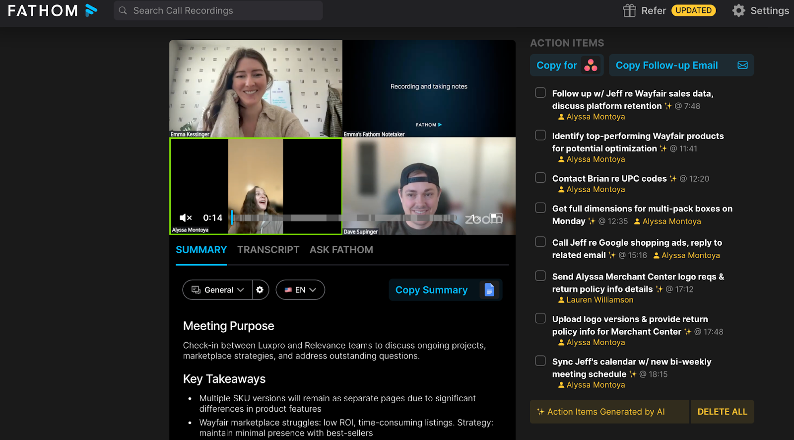 Fathom AI note taking tool