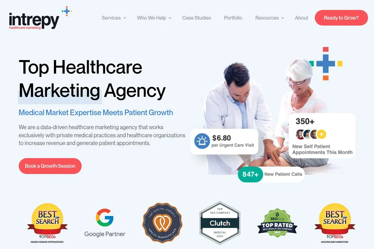 Screenshot of Intrepy Healthcare Marketing homepage