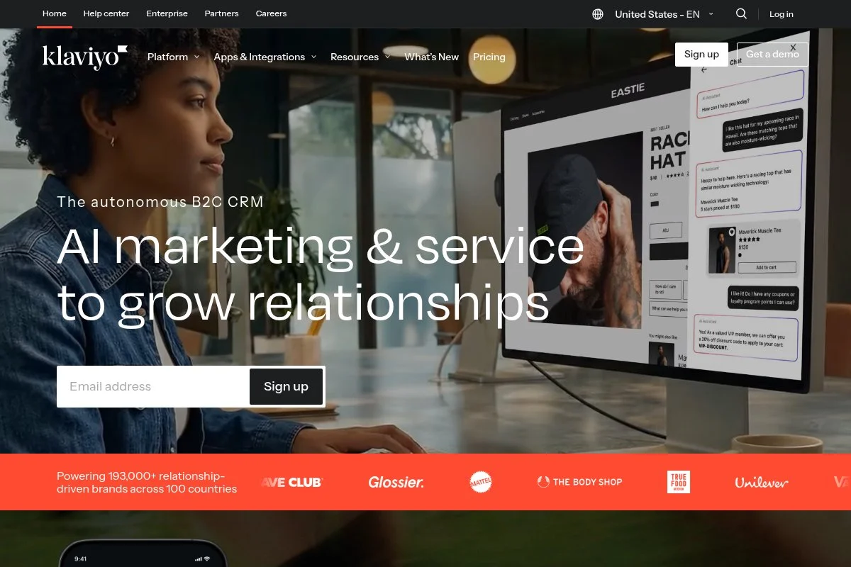 Screenshot of Klaviyo homepage