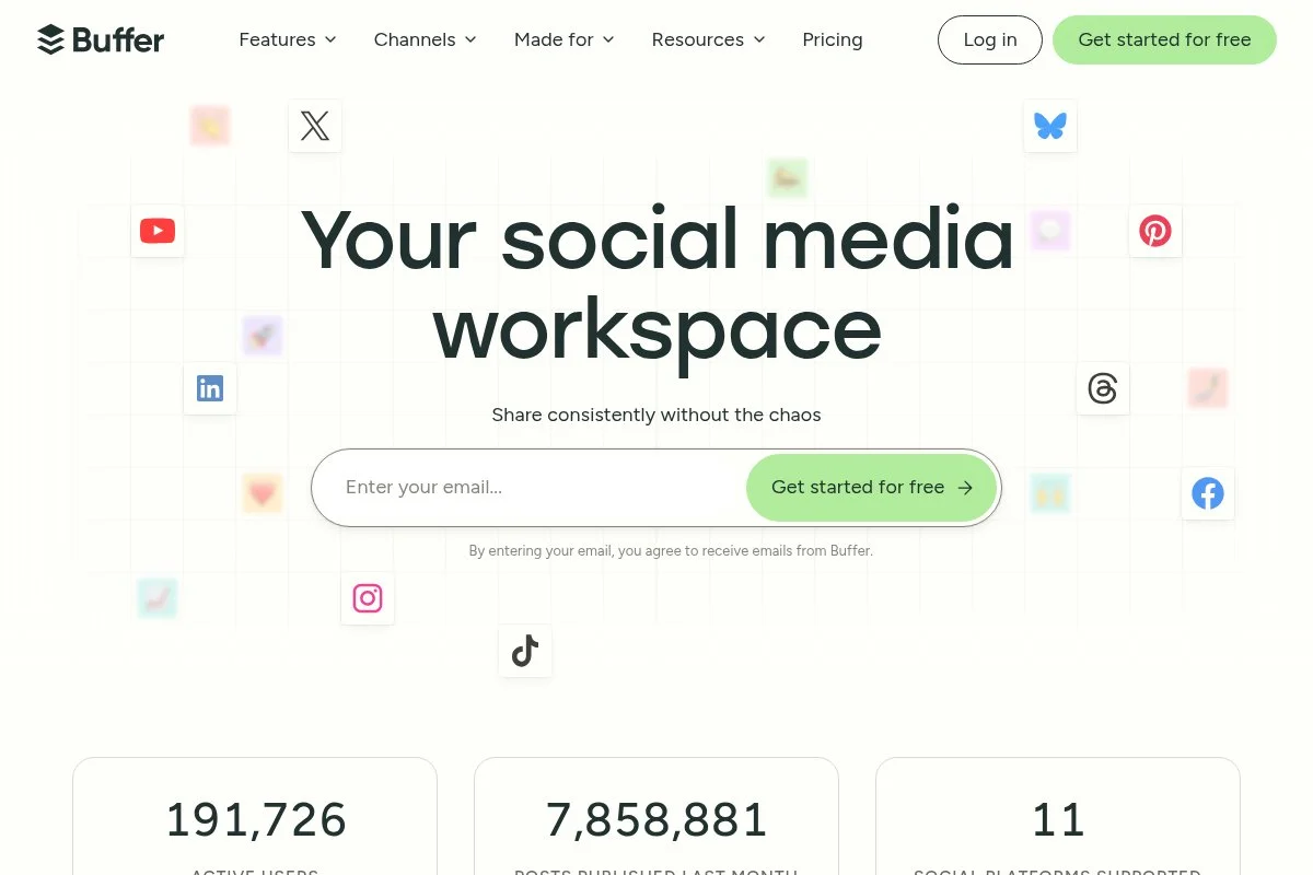 Screenshot of Buffer homepage