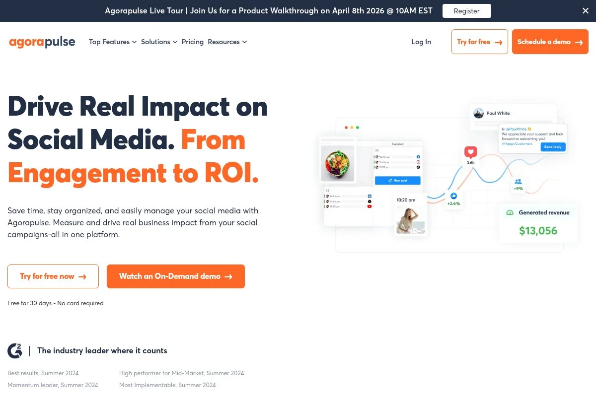 Screenshot of Agorapulse homepage