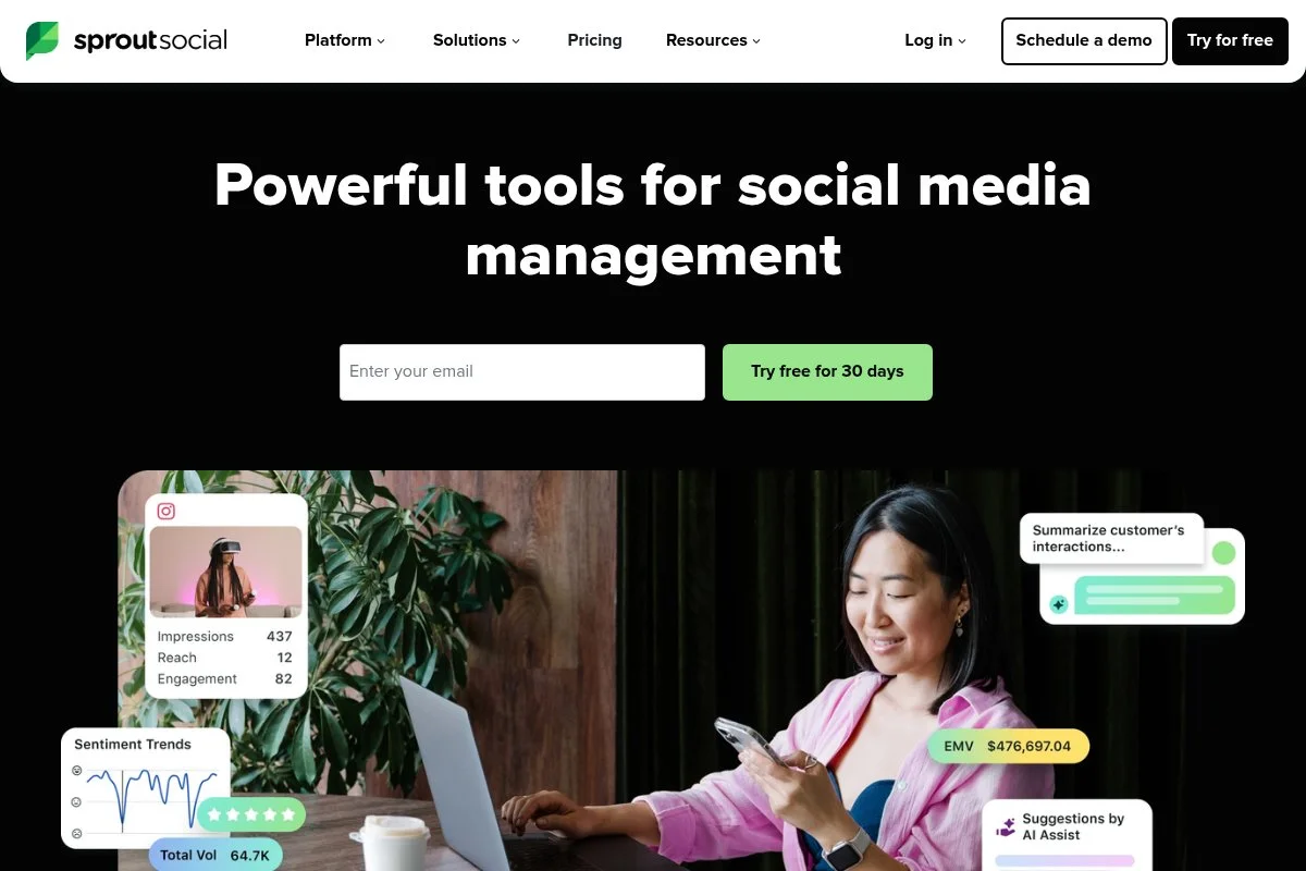 Screenshot of Sprout Social homepage