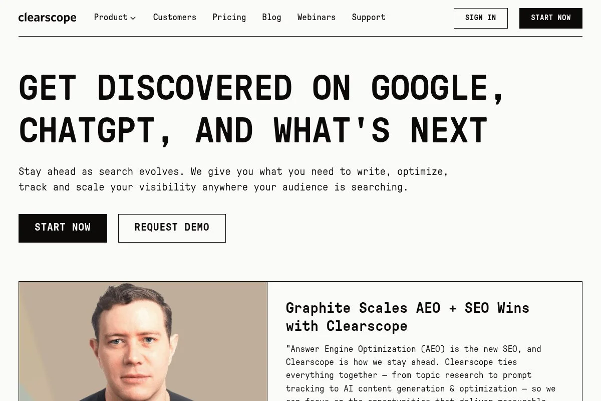 Screenshot of Clearscope homepage