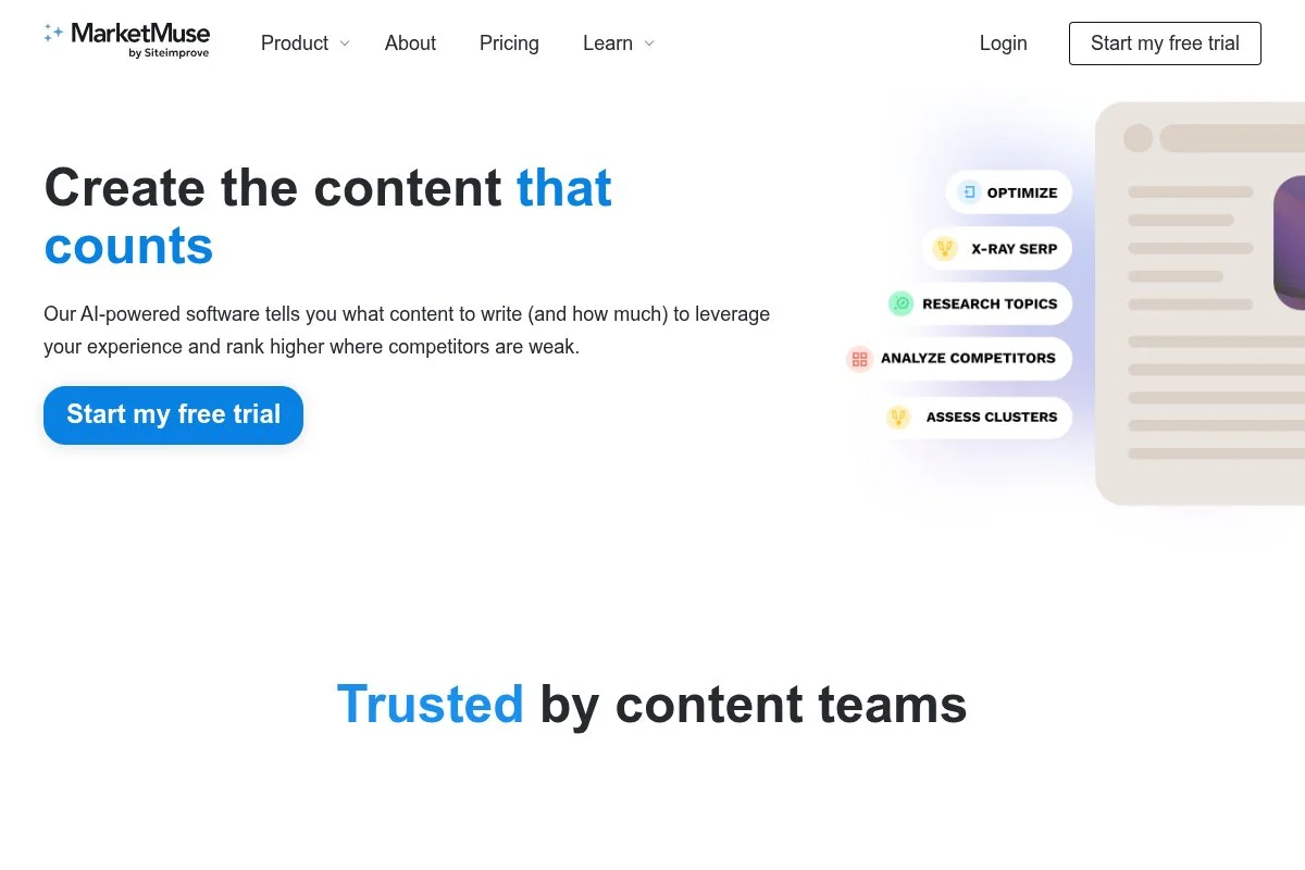 Screenshot of MarketMuse homepage