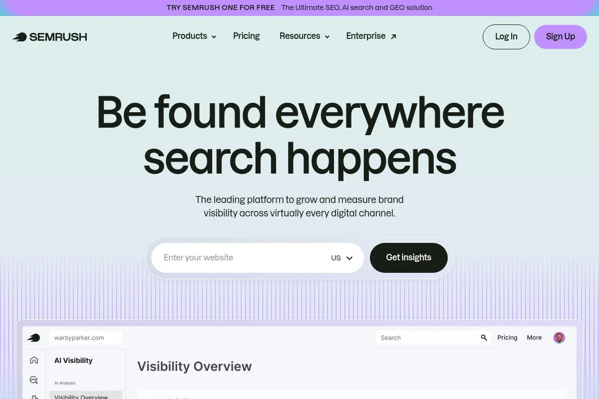 Screenshot of Semrush homepage