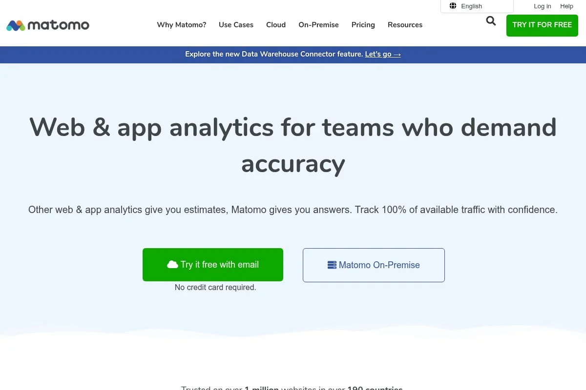 Screenshot of Matomo homepage
