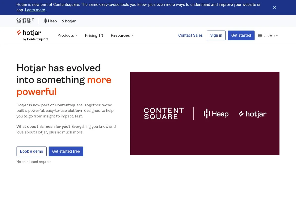 Screenshot of Hotjar homepage