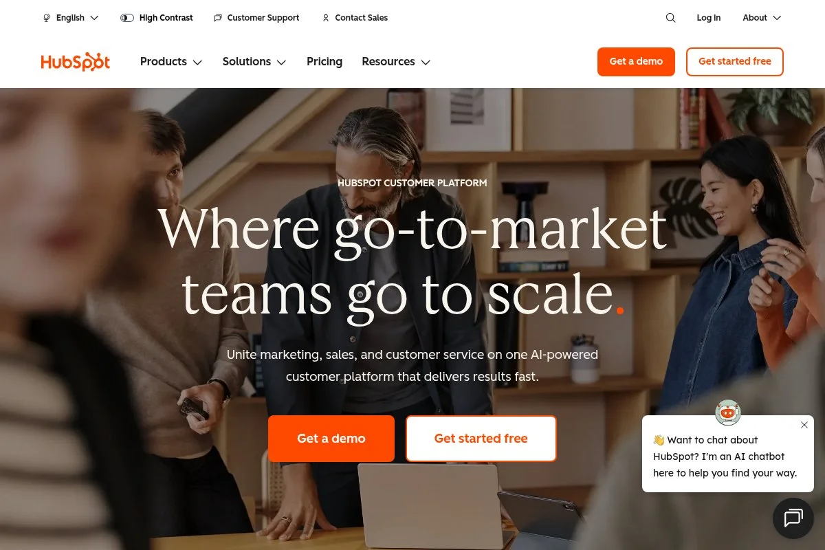 Screenshot of HubSpot Marketing Hub homepage