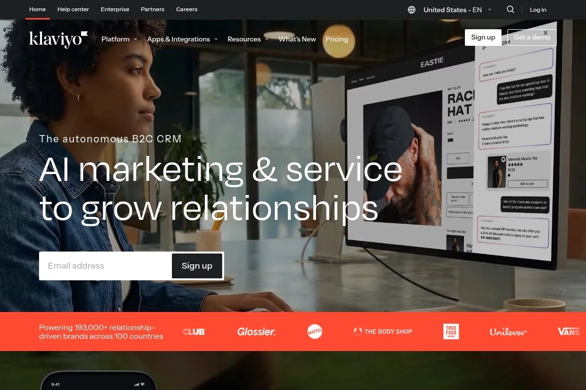 Screenshot of Klaviyo homepage