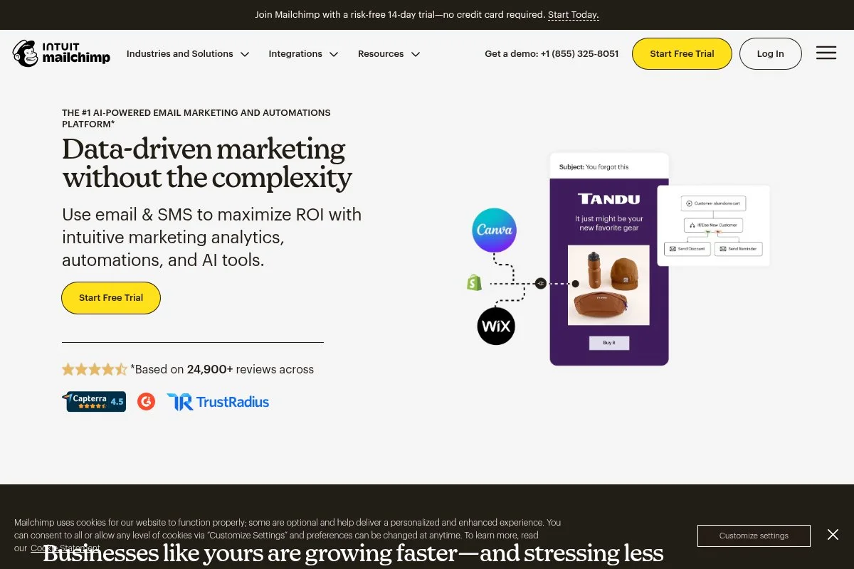 Screenshot of Mailchimp homepage