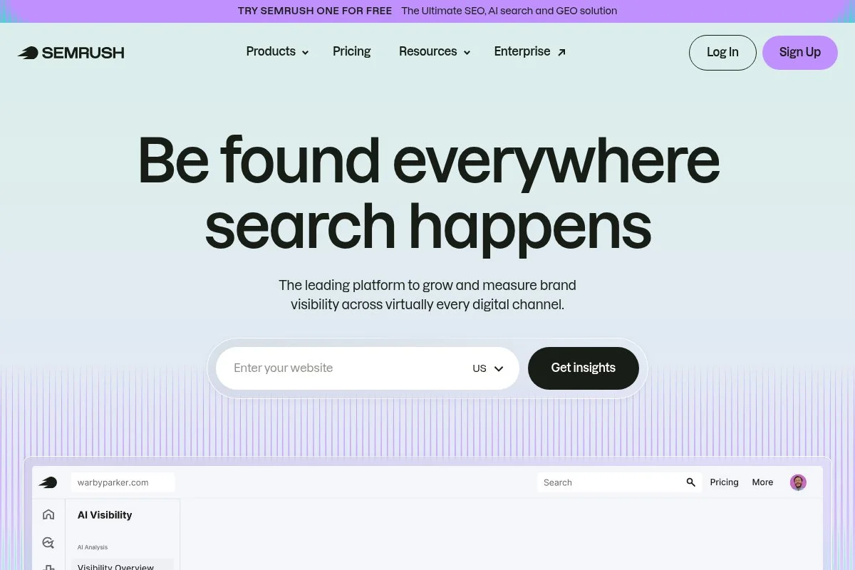 Screenshot of Semrush homepage