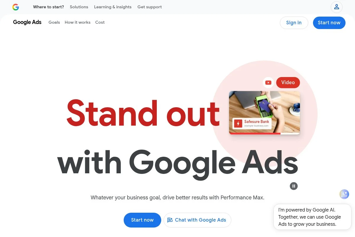 Screenshot of Google Keyword Planner homepage