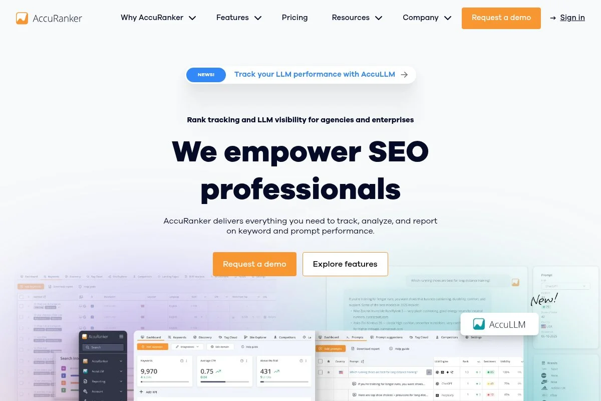 Screenshot of AccuRanker homepage