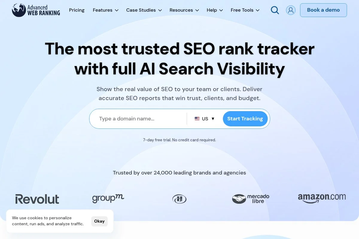 Screenshot of Advanced Web Ranking homepage