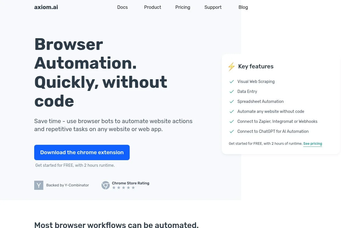 Screenshot of Axiom.ai homepage
