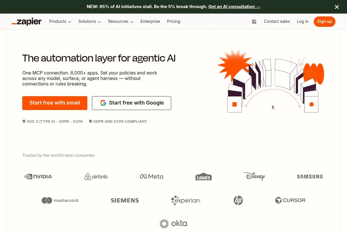 Screenshot of Zapier homepage