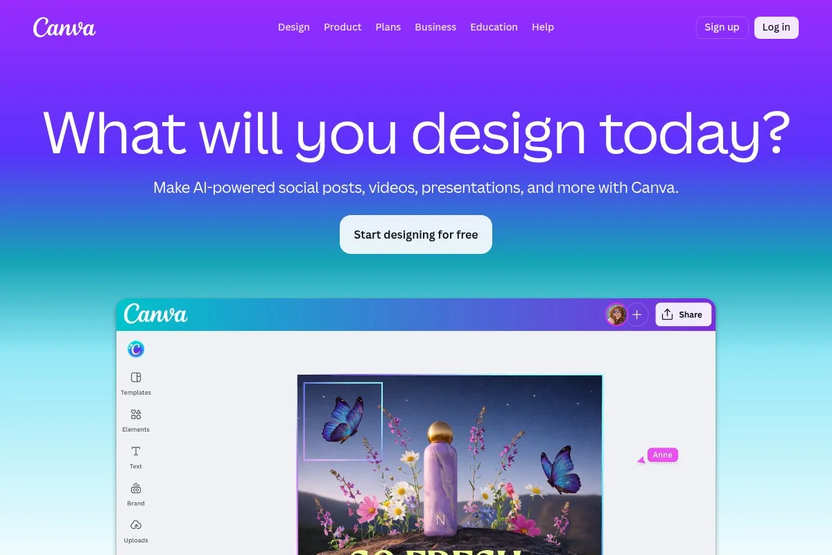 Screenshot of Canva homepage