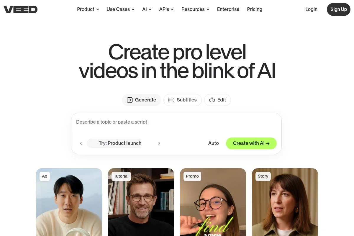 Screenshot of VEED homepage