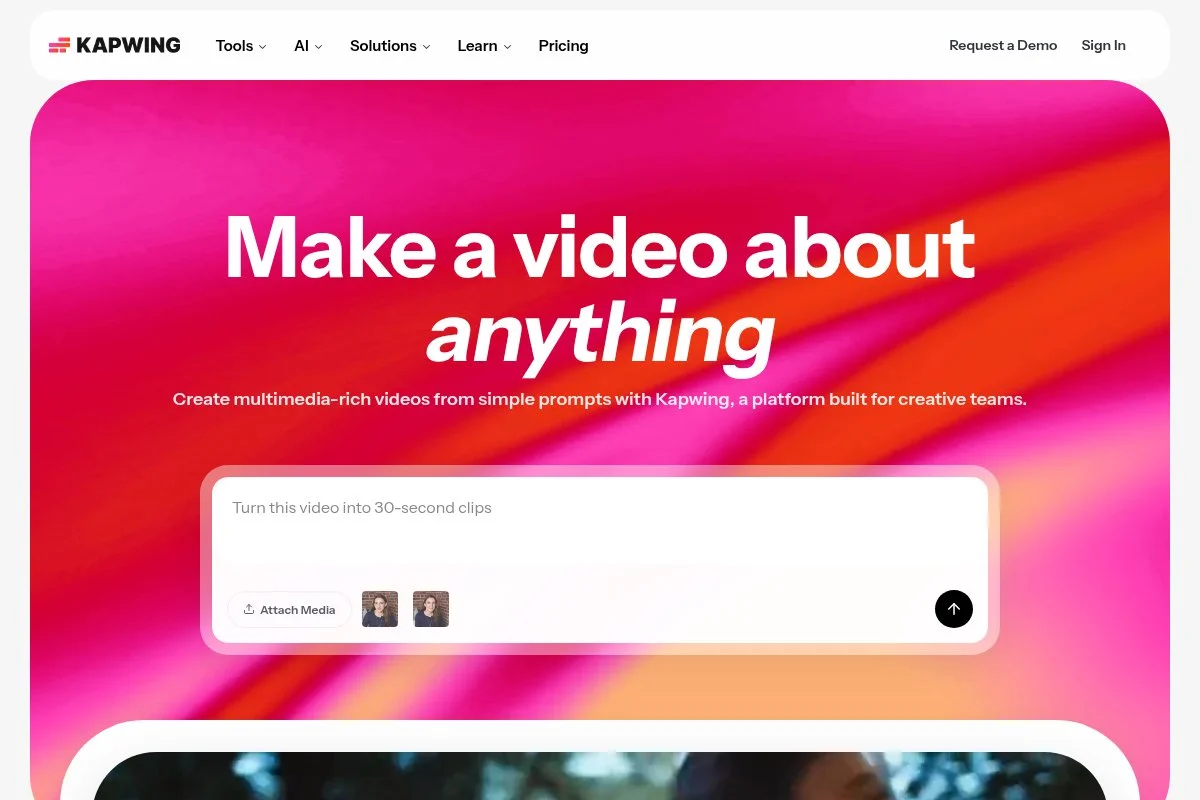 Screenshot of Kapwing homepage