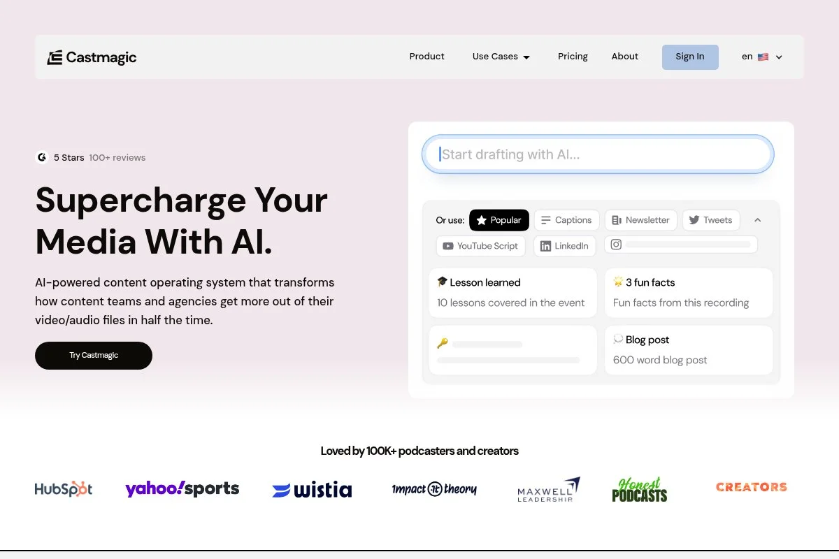 Screenshot of Castmagic homepage