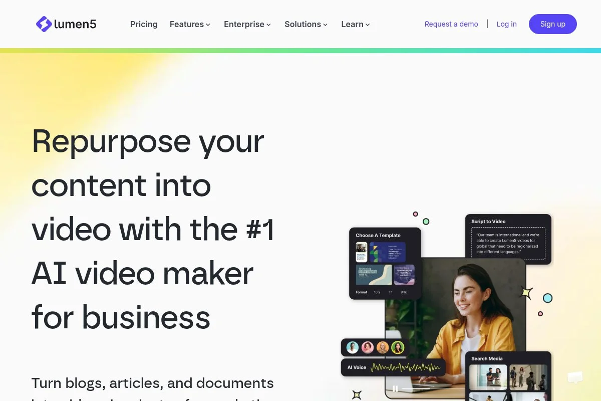 Screenshot of Lumen5 homepage