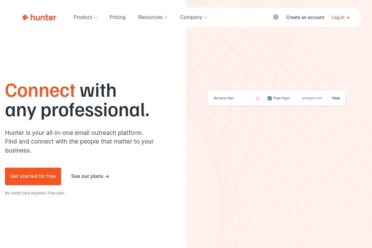 Screenshot of Hunter homepage