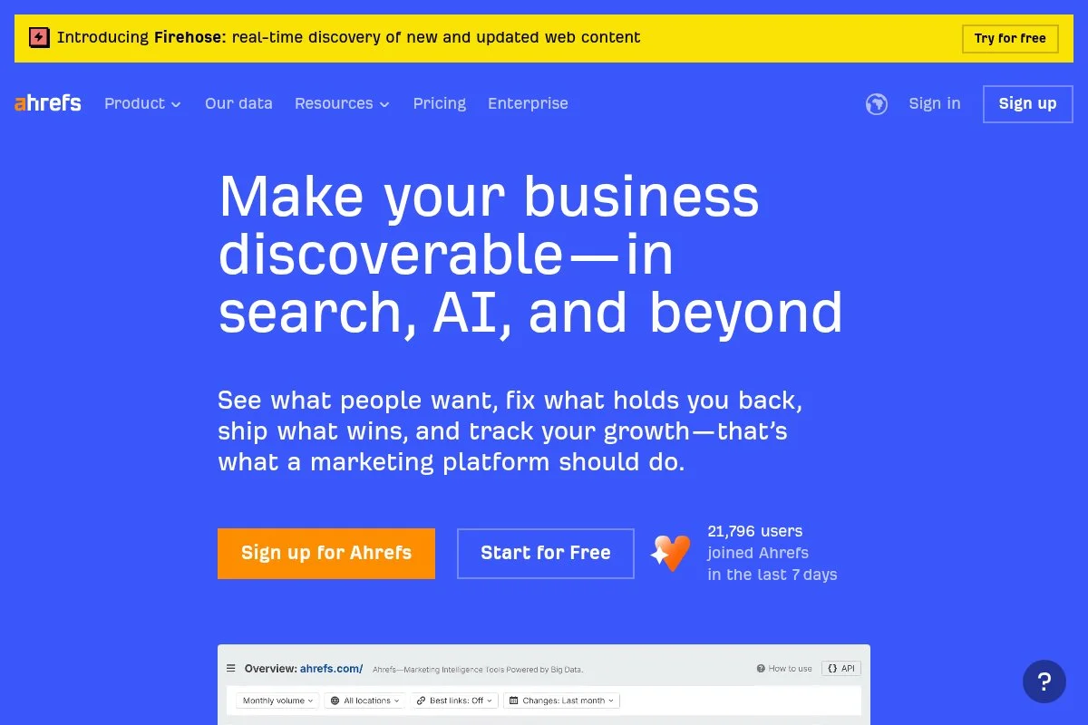 Screenshot of Ahrefs homepage