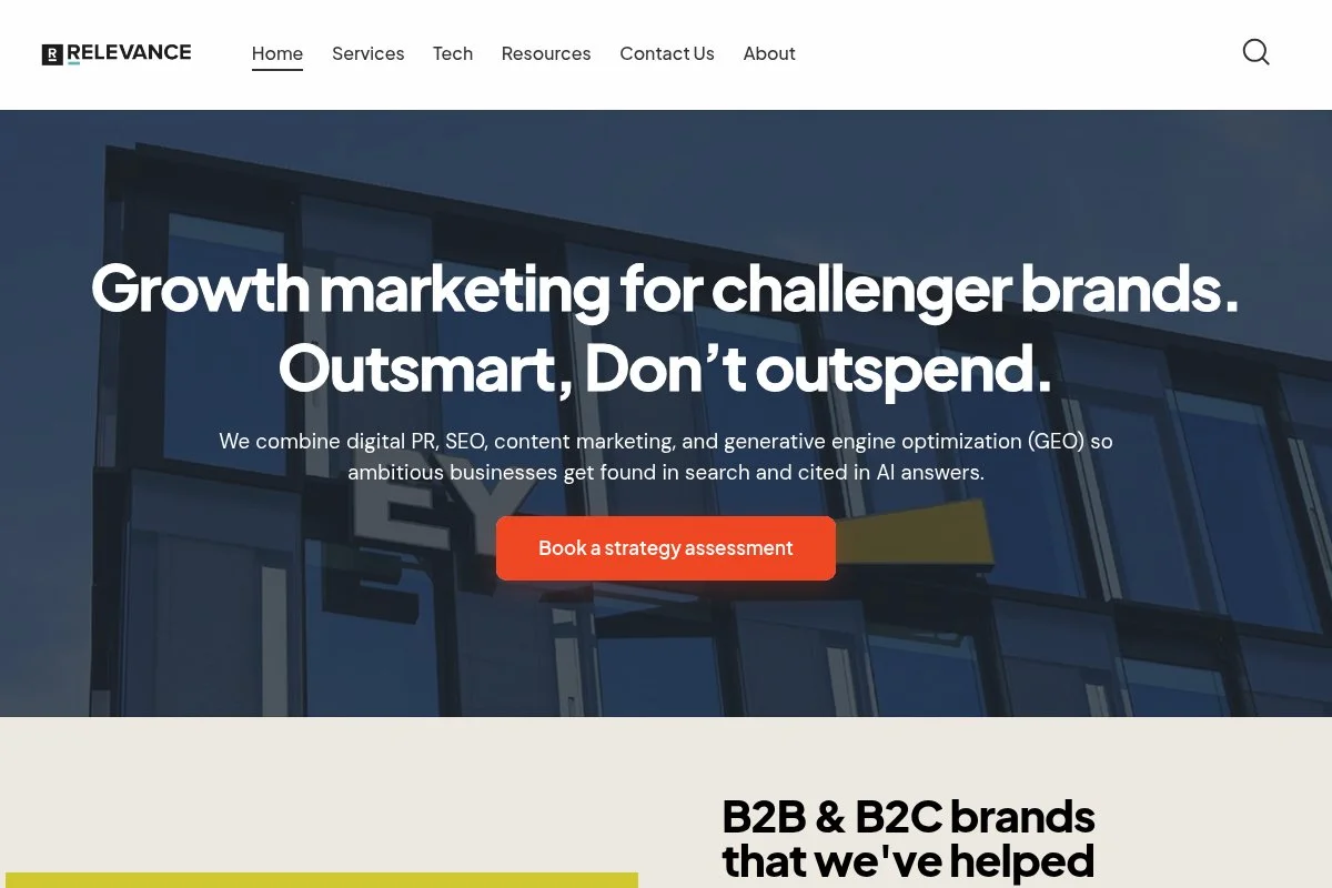 Screenshot of Relevance.com homepage