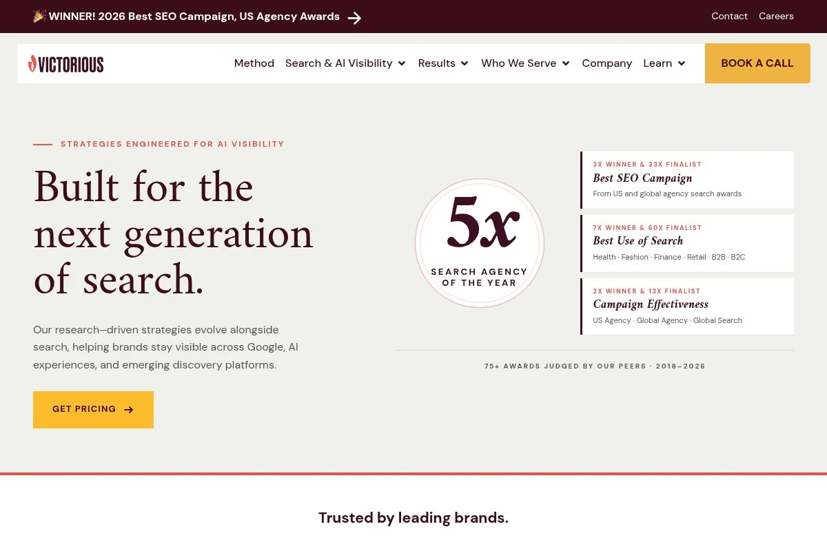 Screenshot of Victorious homepage