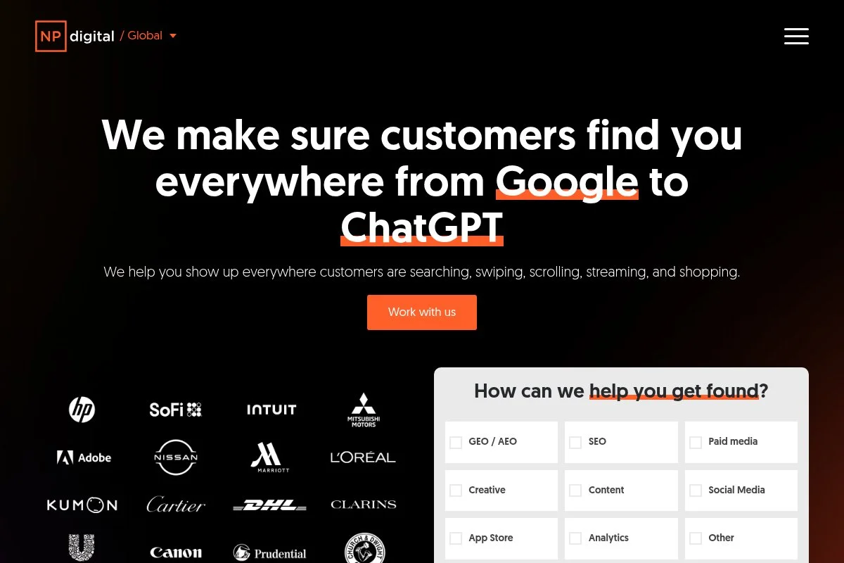 Screenshot of NP Digital homepage