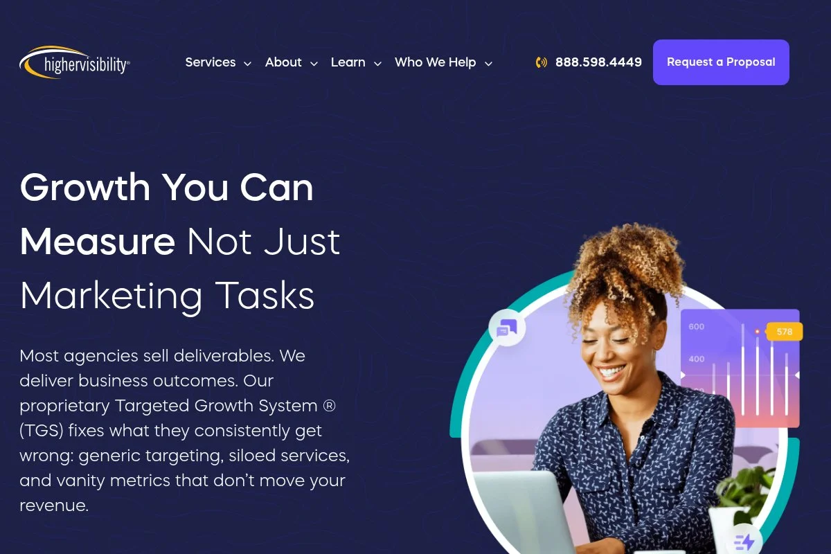 Screenshot of HigherVisibility homepage