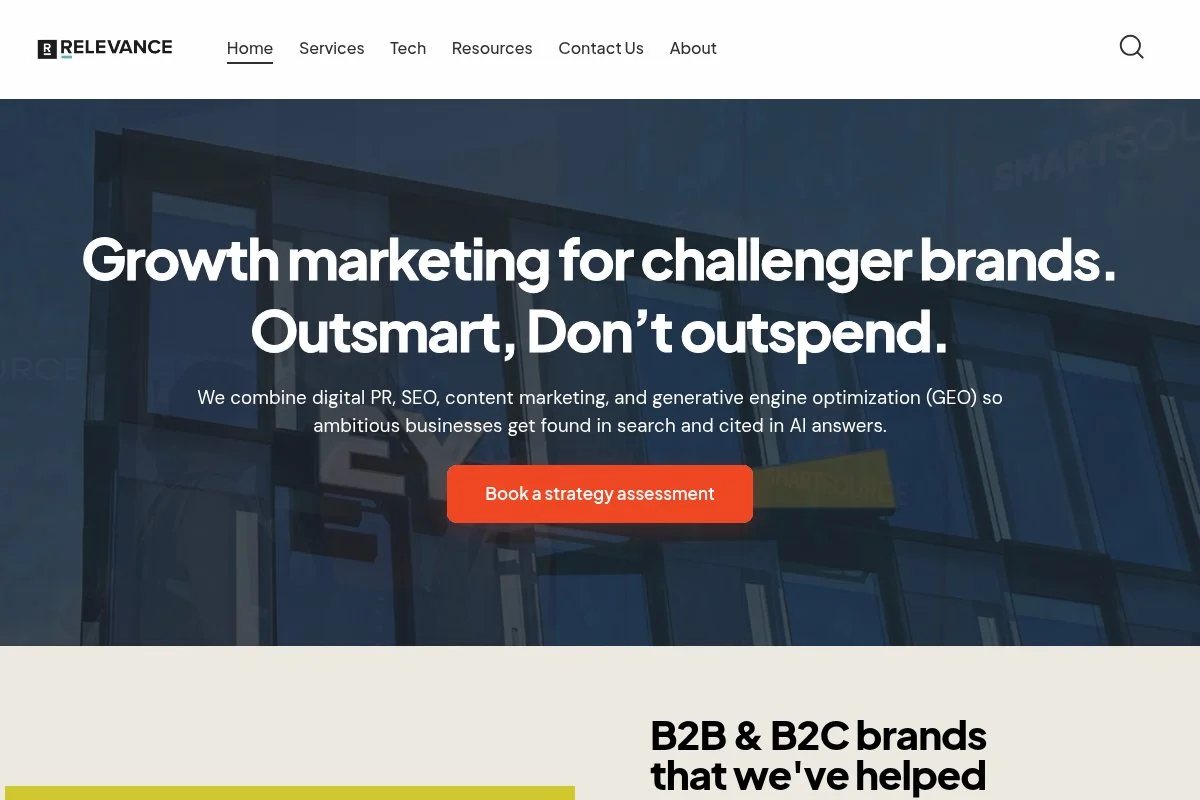 Screenshot of Relevance homepage
