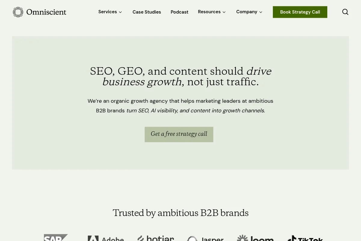 Screenshot of Omniscient Digital homepage