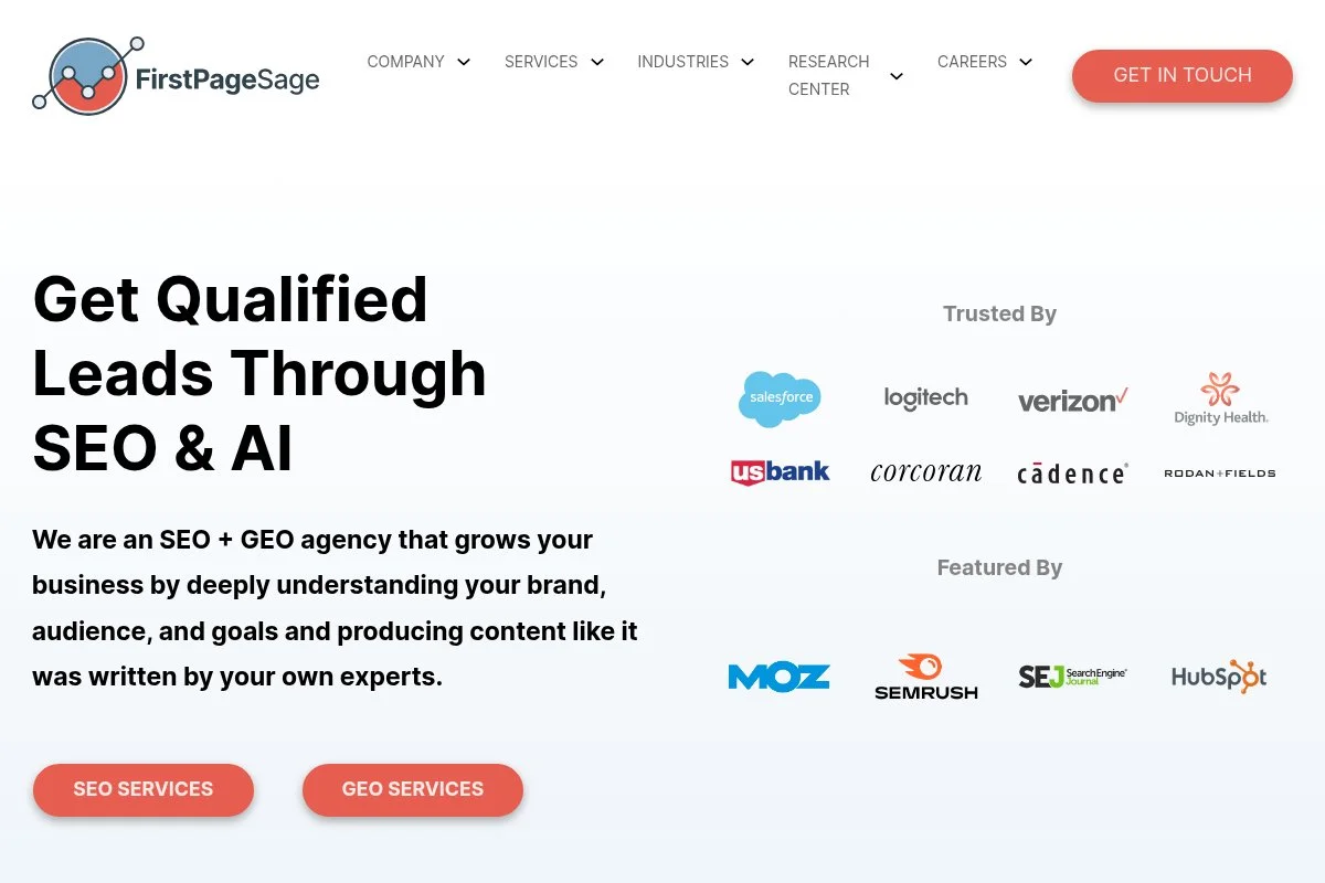 Screenshot of First Page Sage homepage