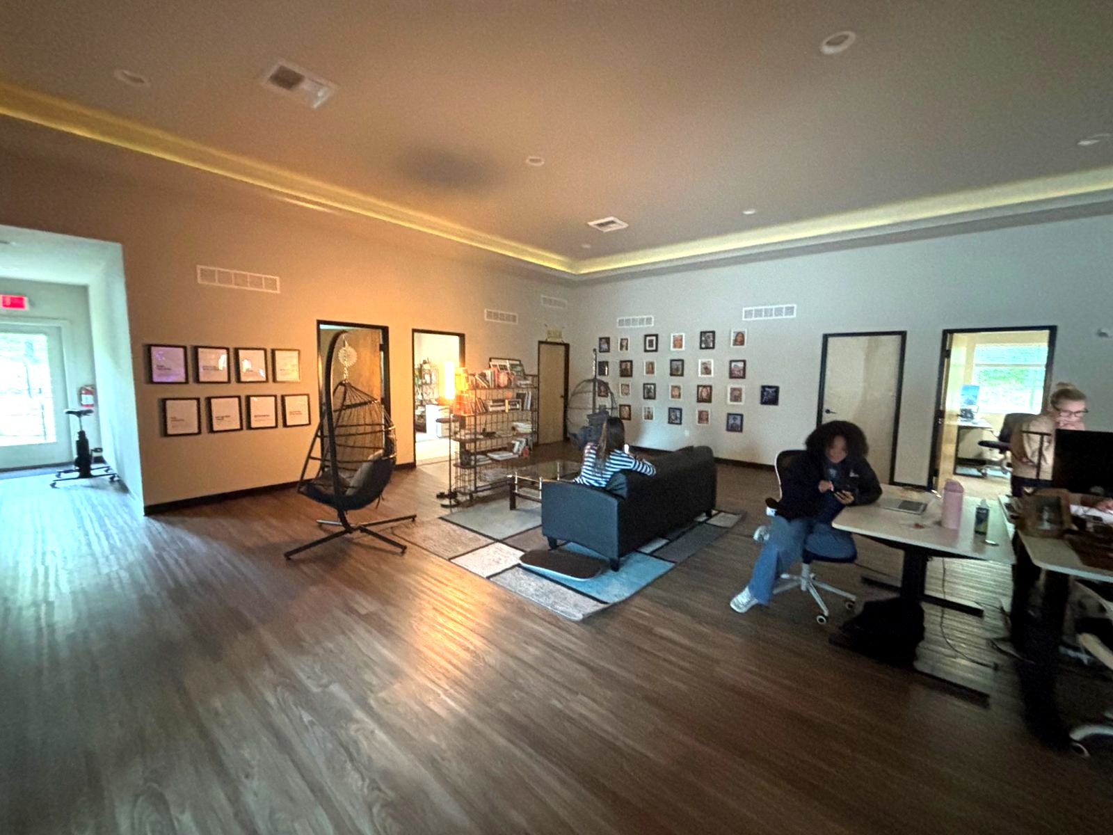 Relevance team members working in the open office area